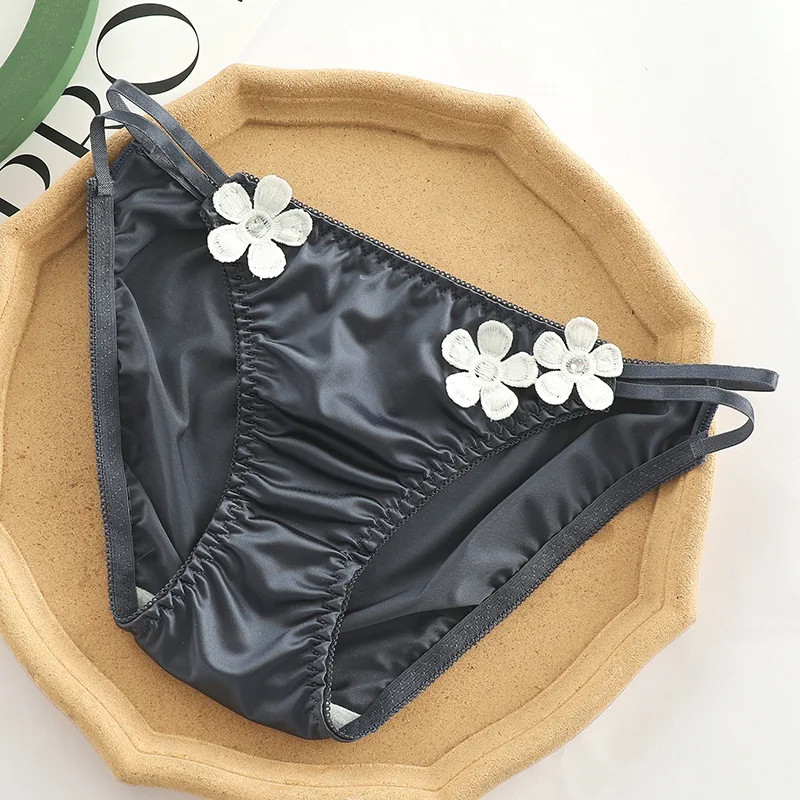 Low Rise Satin Floral Panties Seamless Women Soft Stretch Breathable Comfort