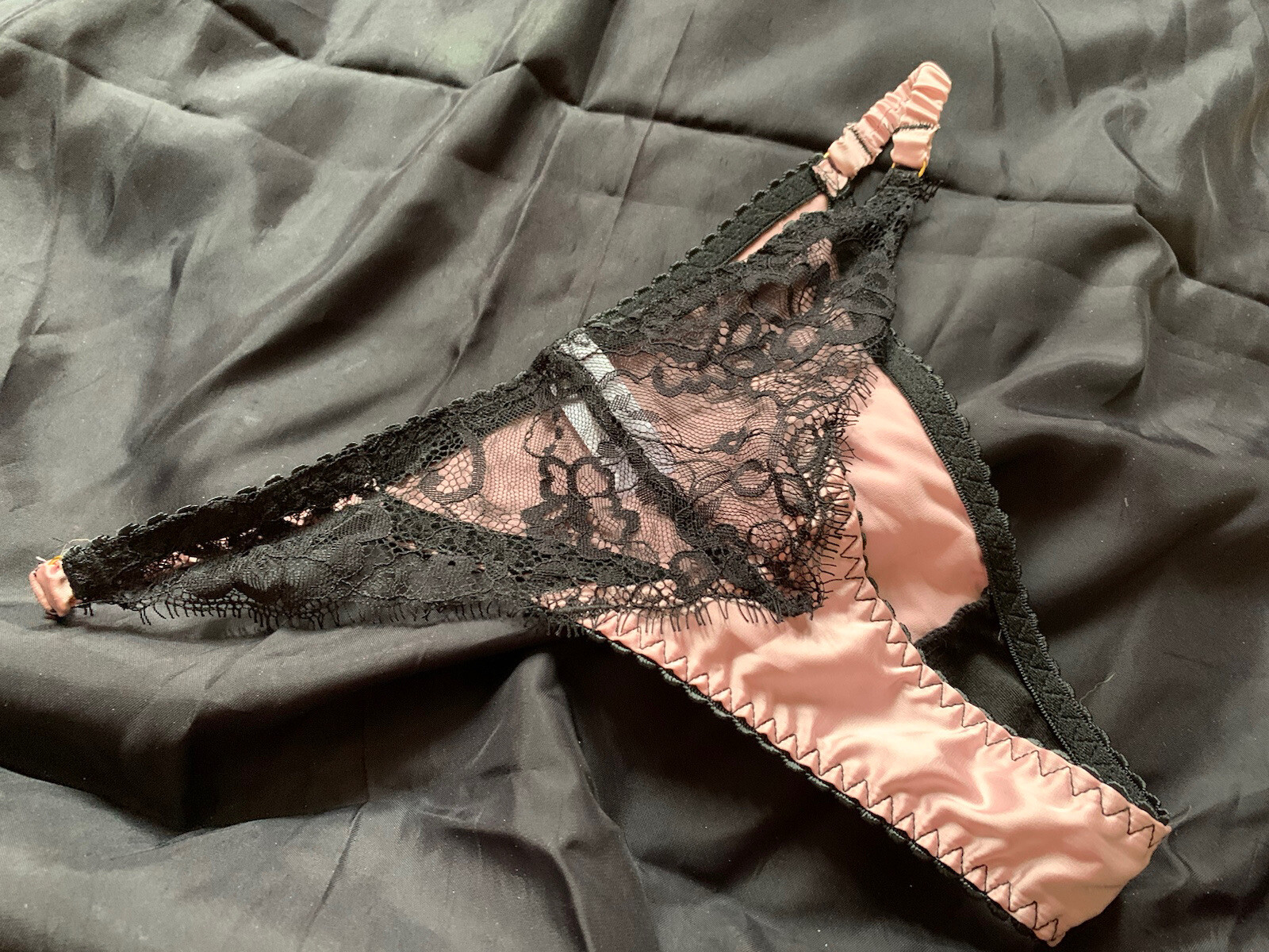 Nwot sexy dusty rose pink satin String Bikini Thong lace Sissy panties sz XL