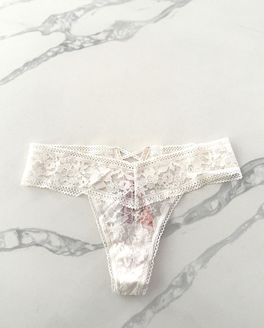 Victoria’s Secret The Lacie Lace Thong Panty Coconut White