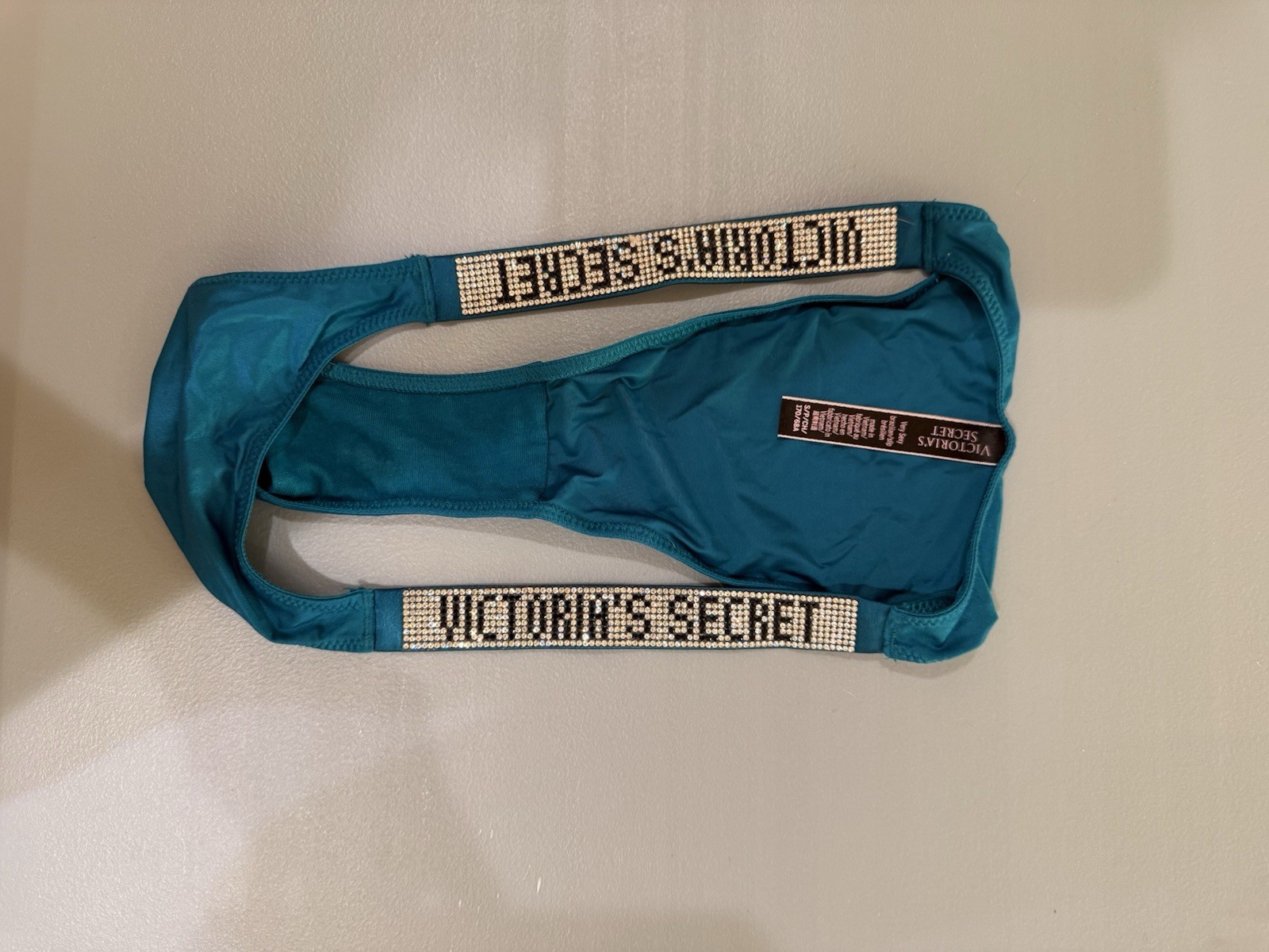 NWOT Victoria’s Secret Teal blue green crystal logo thong Brazilian Panties