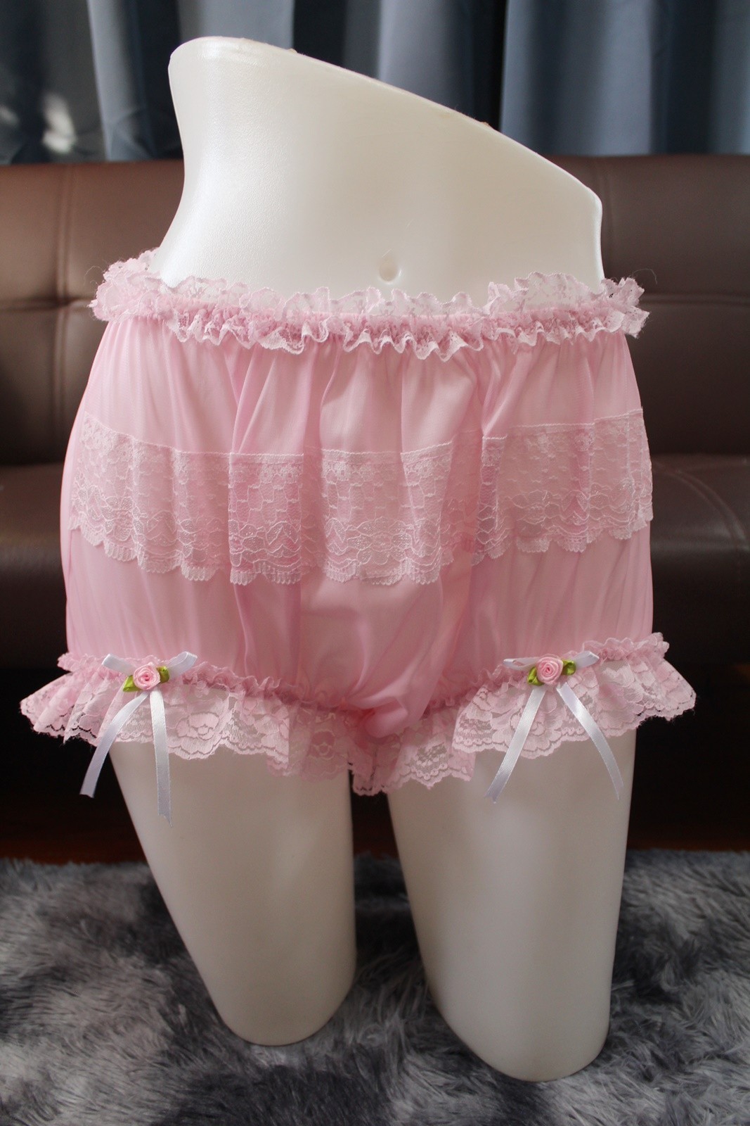 #A87 2XL/ElasticW.24-42″ Vintage Style Pink Nylon Full Brief Panties Underwear