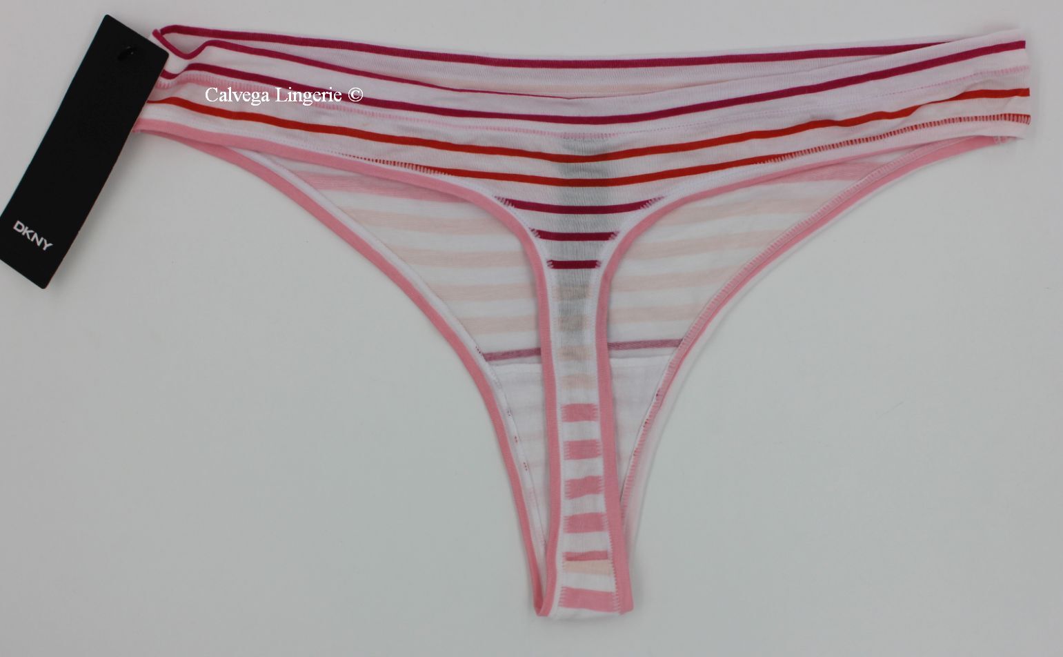 NWT DKNY DK8381 “Stretch Modal” Low-Rise Classic Thong, Striped, Pink, XL