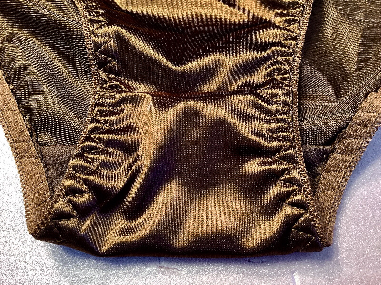 Women Panties Bikinis ANN DIANE Size S. Brown Shiny Satin Soft W/decoration