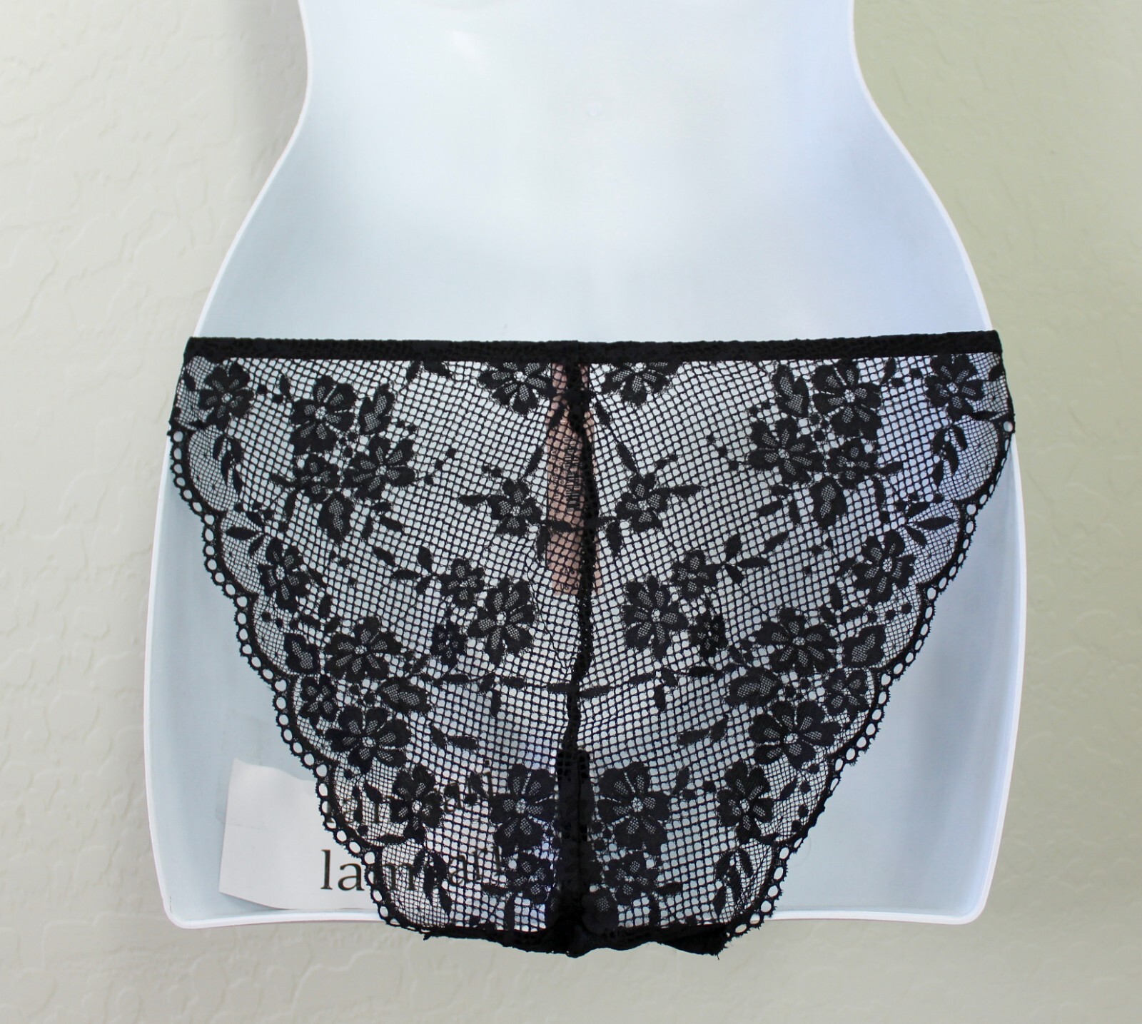 Victoria’s Secret Lace Fishnet Sheer Adjustable String Bikini Panty Black Size S