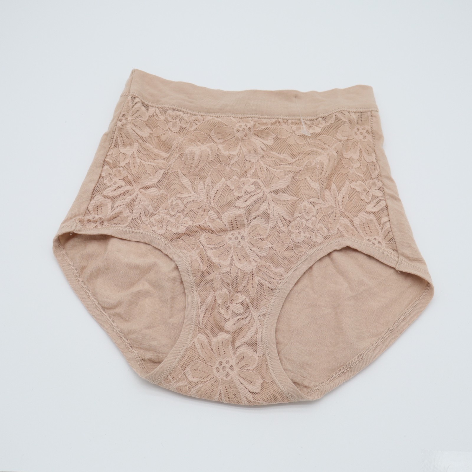 Bali Breathe Lace High Rise Brief Underwear Womens Small Almond Floral Stretch