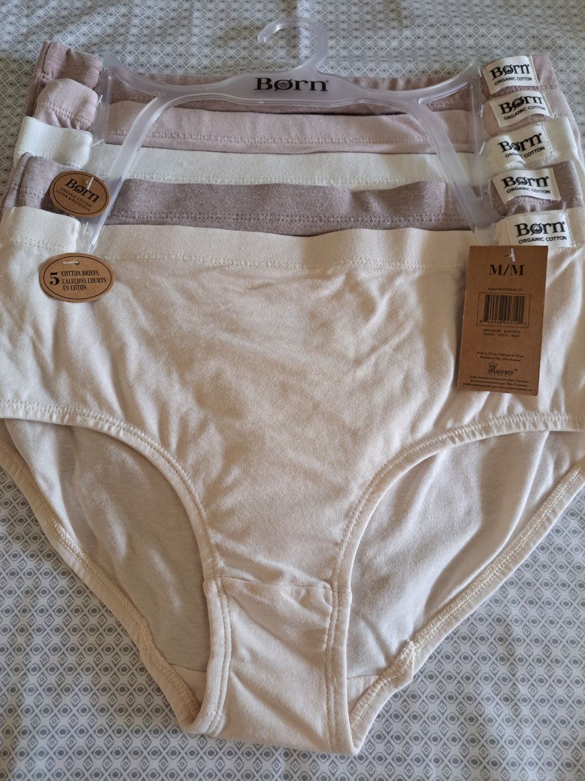 Born Organic Cotton Women’s Brief Panties 5-Pack Size M