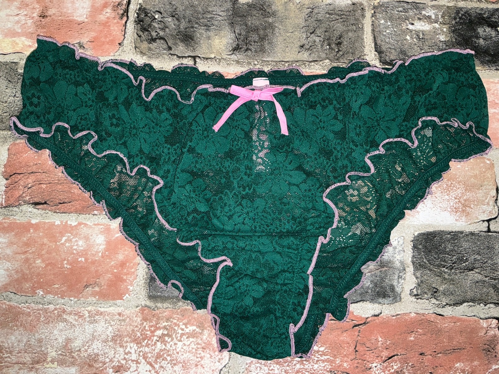 Victoria’s Secret Pink x LoveShackFancy Lace Bow Ruffle Cheeky Panties Green L