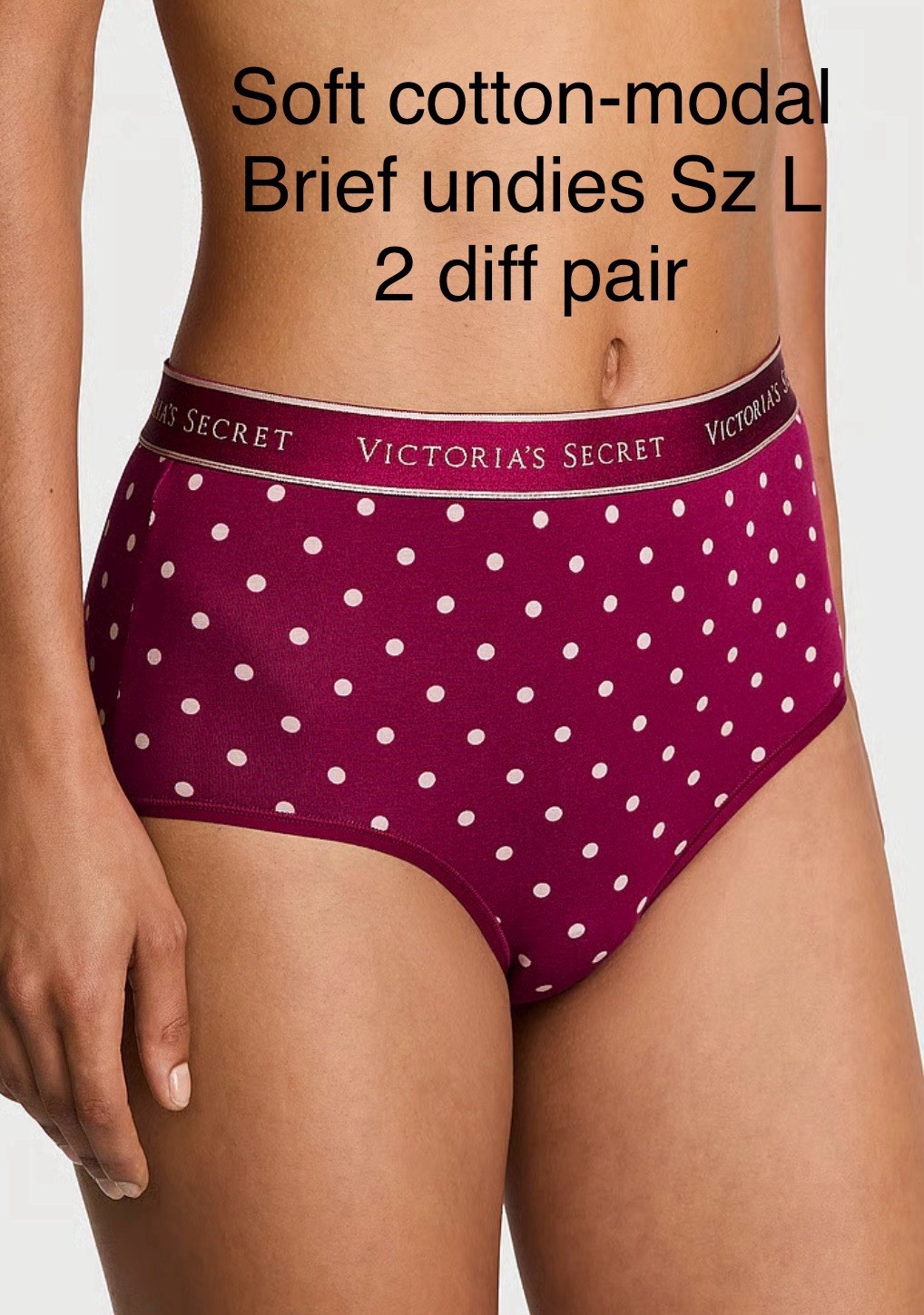 victoria’s secret panties 2diff Pr HighRise Sz L NWT Burgandy/dots &Pink Striped