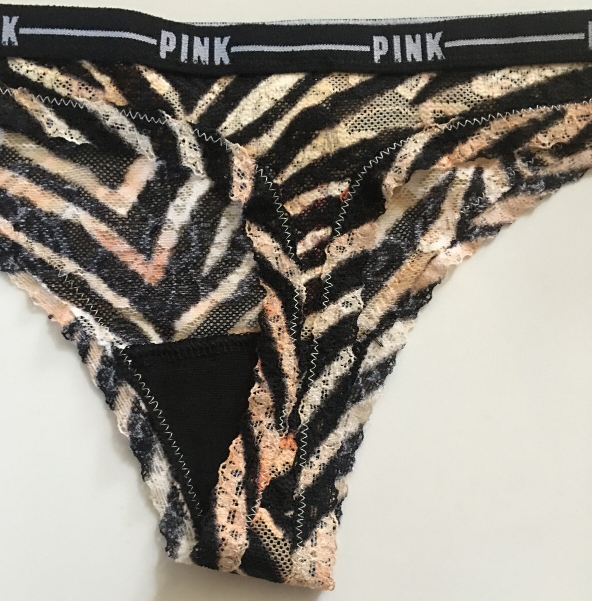 Victorias Secret Tiger Animal Print Thong Panties Size XS Sheer Floral Lace NWT