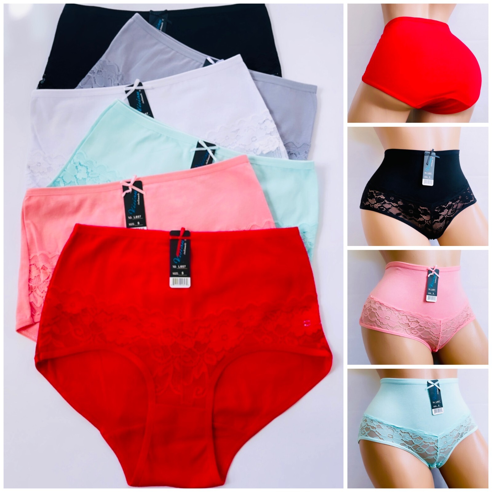 3/6 Women Bikini Panties Briefs Lace Hipster High Waisted Cotton Underwear 6159