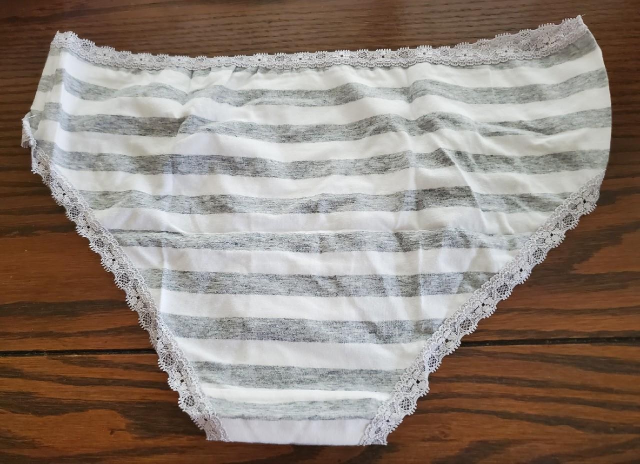 NWT DIRECTIONS COTTON SPDX HIPSTER PANTIES LACE TRIM GRAY/WHT STRIPE L90015 XL