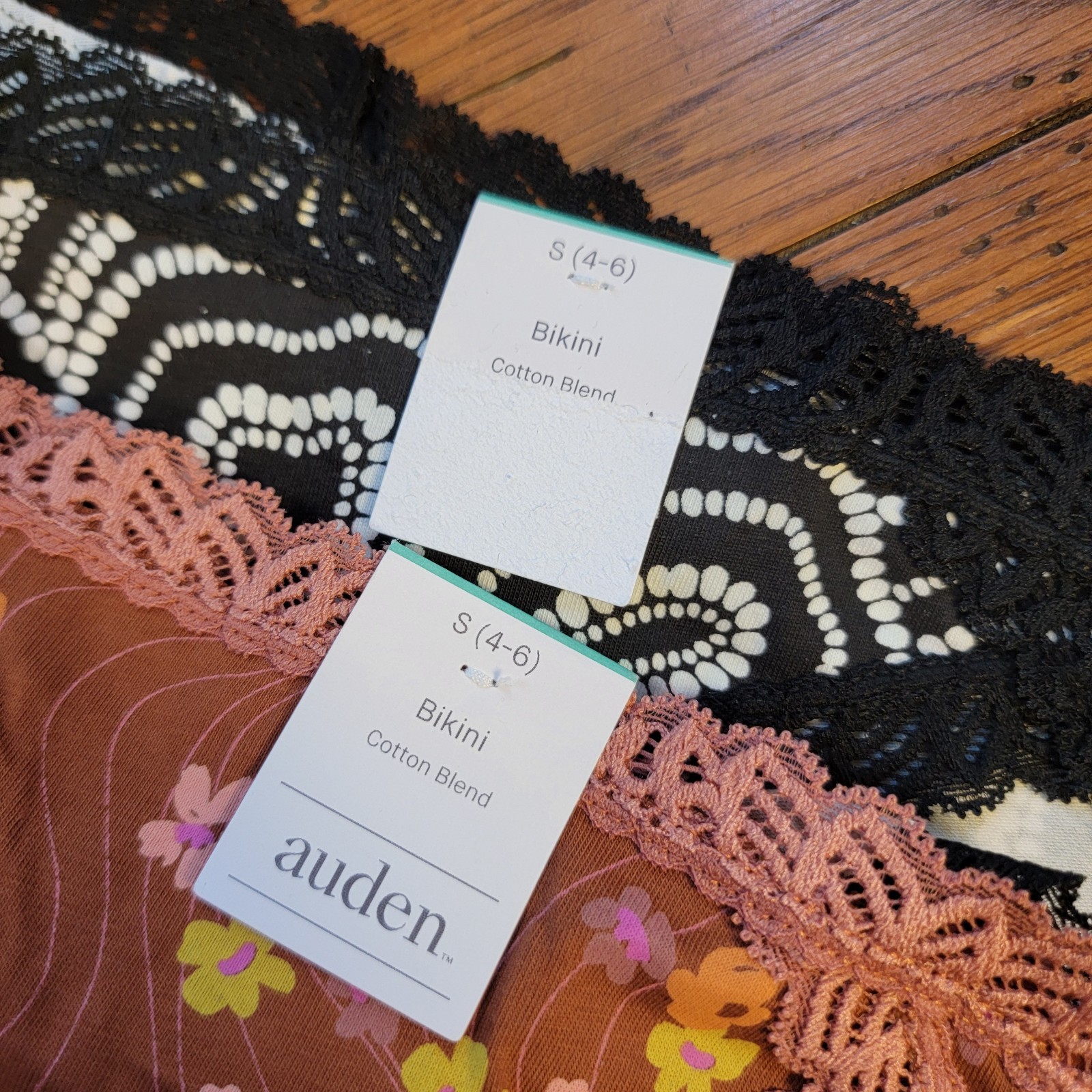 (3) Auden Womens Small (4-6) Cotton Bikini Underwear Target Black Brown Lace S