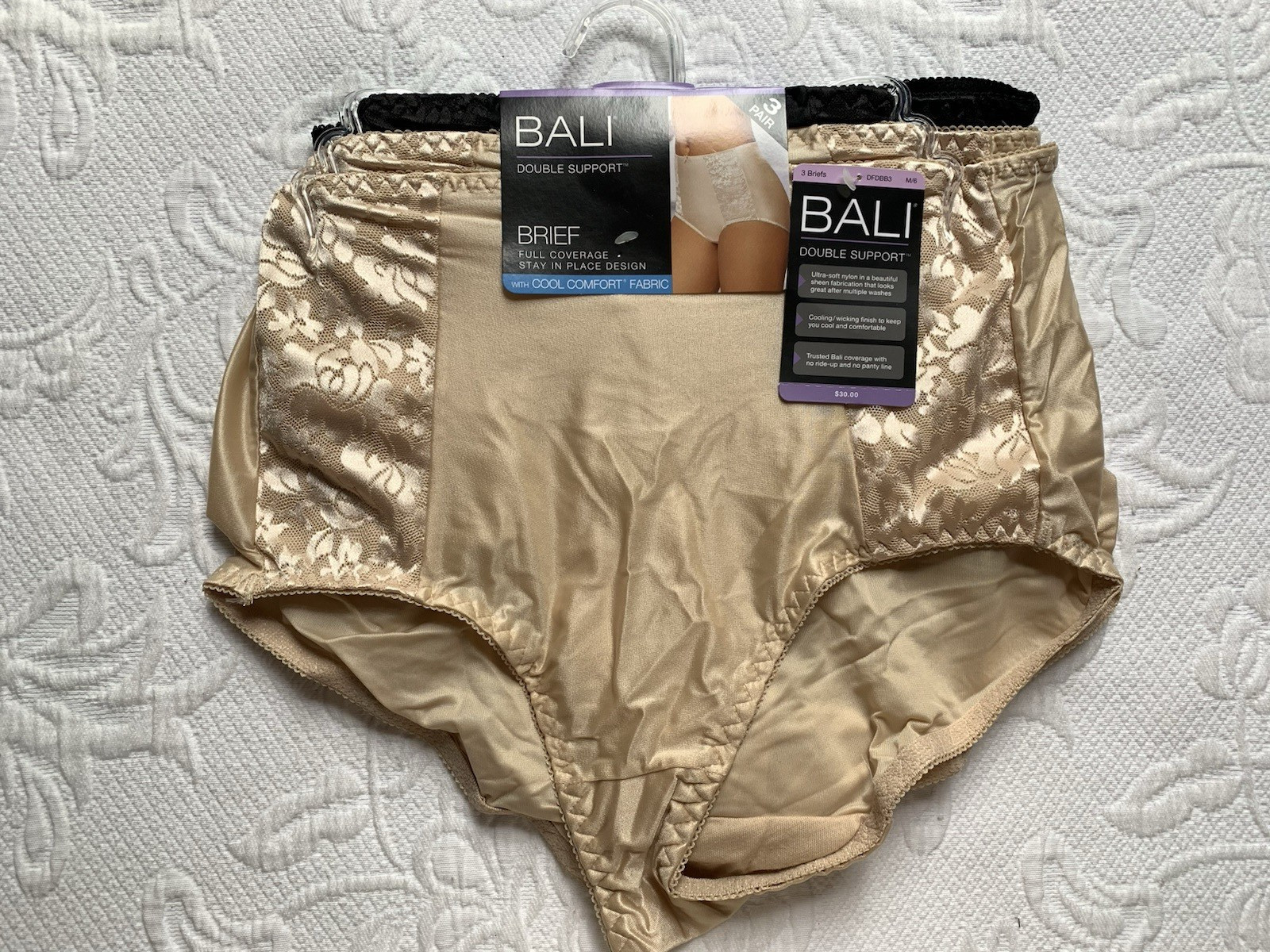 NWT Bali Double Support Nylon Brief Panty M/6 3-pak DFDBB3 2 beige 1 black