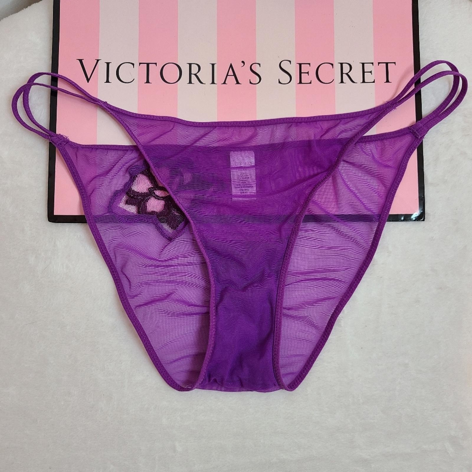 Rare VTG VS Very Sexy Double Strap Mesh String Bikini Panty Size M Purple