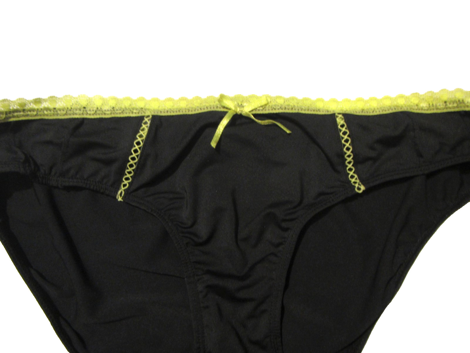 No Boundaries Black Bikini Panties with Neon Lime Green Lace Trim L 7