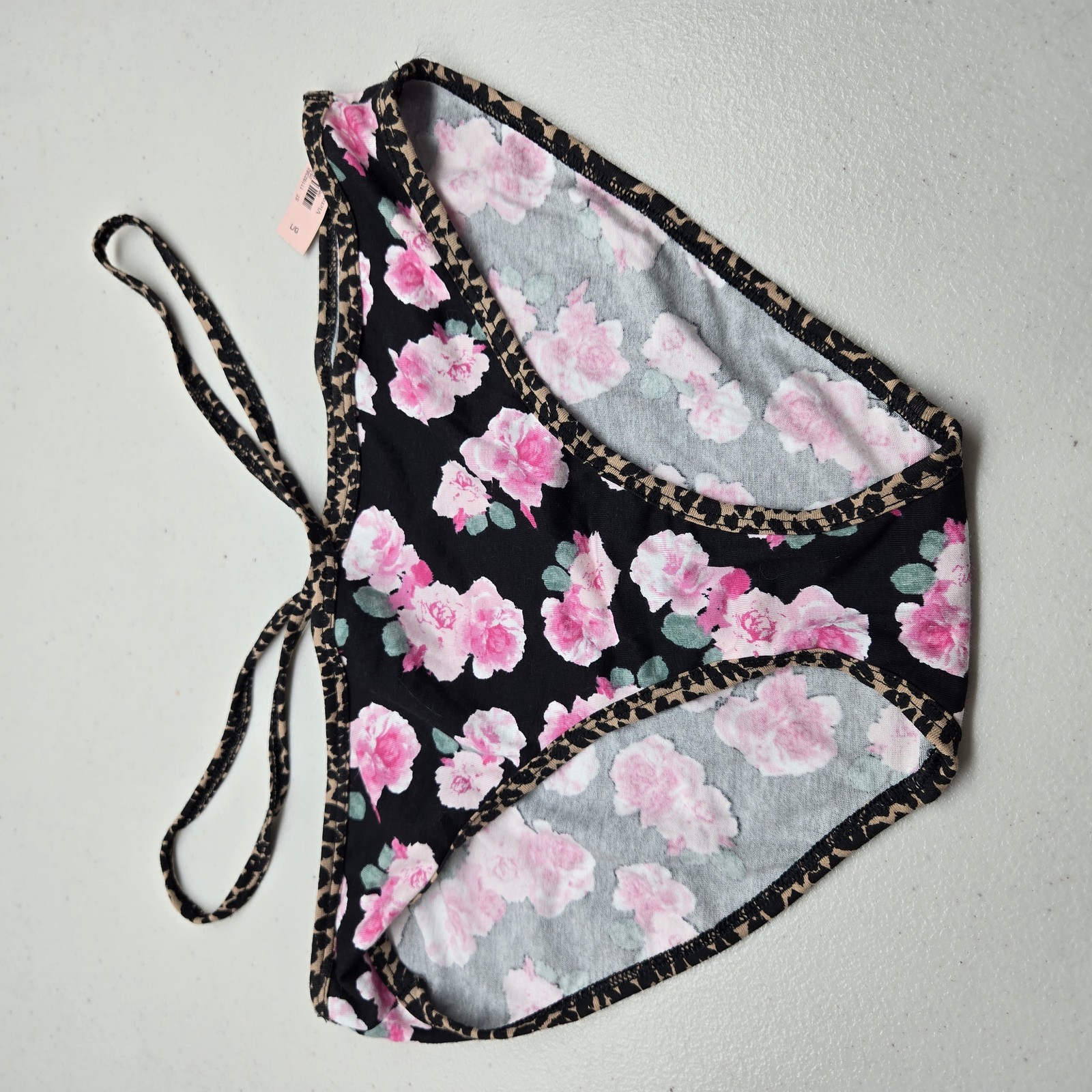 Victoria’s Secret Women Panties Large Black Cheetah Floral Strappy NWT