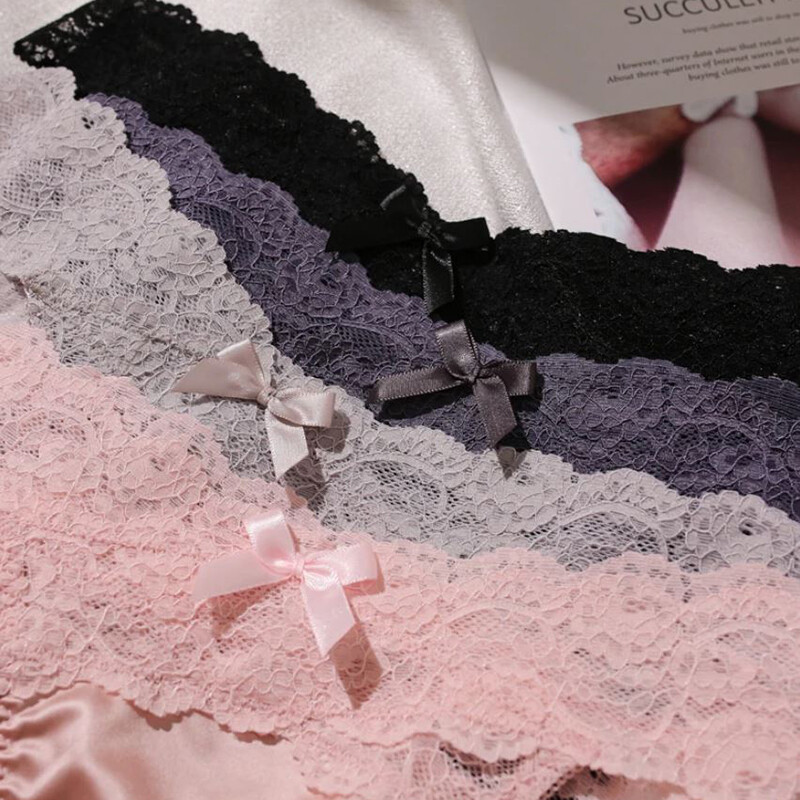 4 Pcs Lot Womens Sexy Panties Satin Brief Low Waist Thong French Lace Underwear