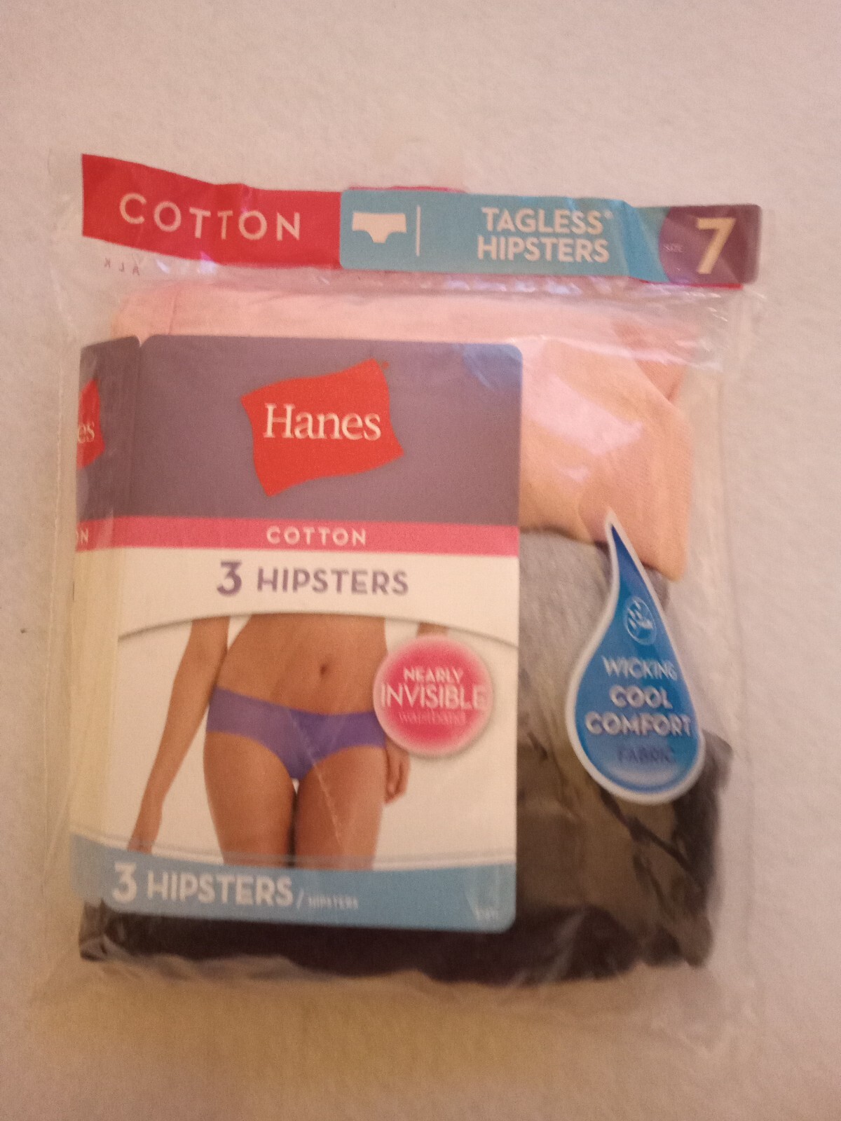 Hanes Women’s 100% cotton tagless wedge free hipsters 3-pack Multicolor Size 7