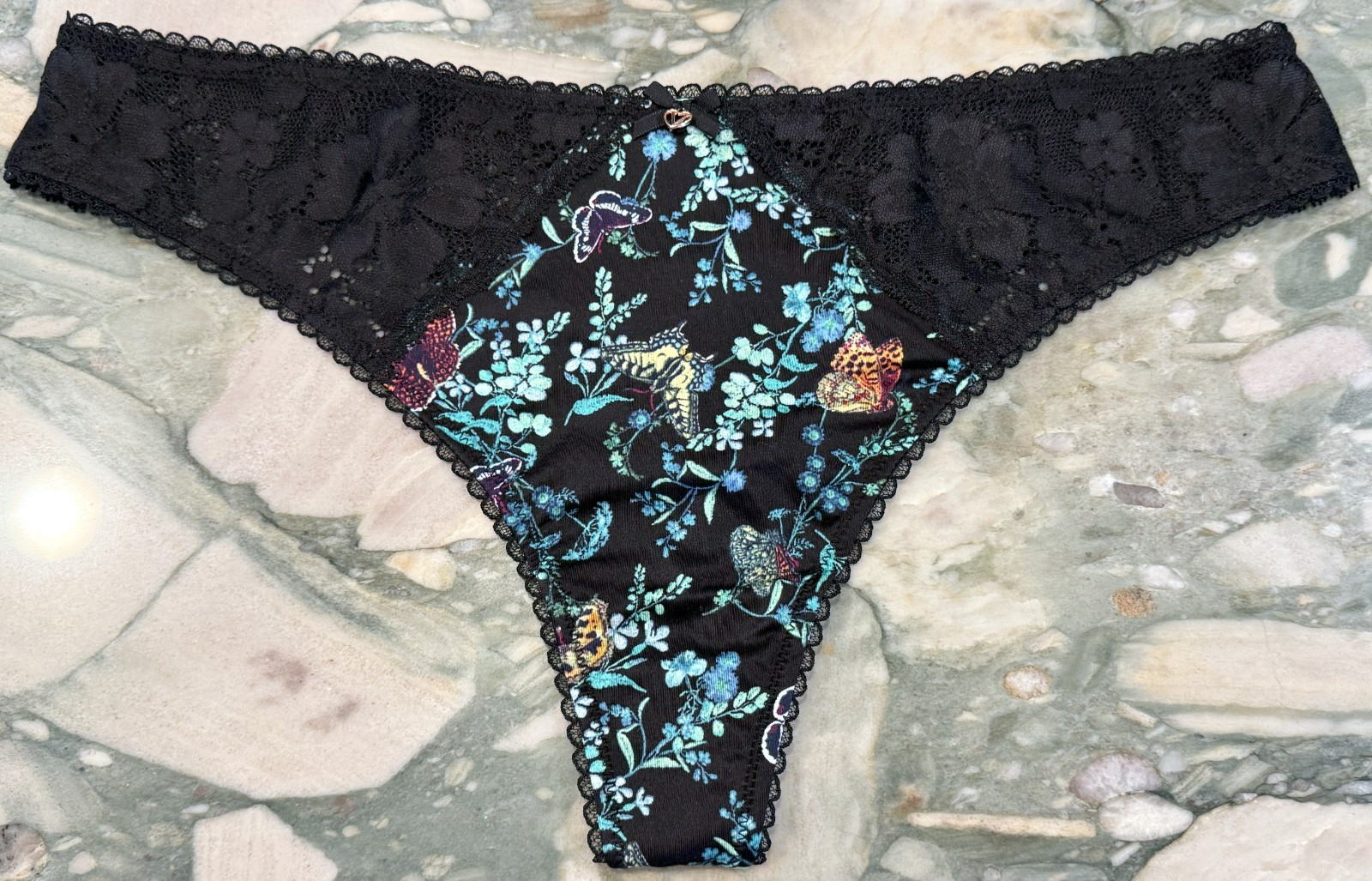 NEW Victoria Secret Body By Victoria Thong Panty – Black Butterflies – XXL