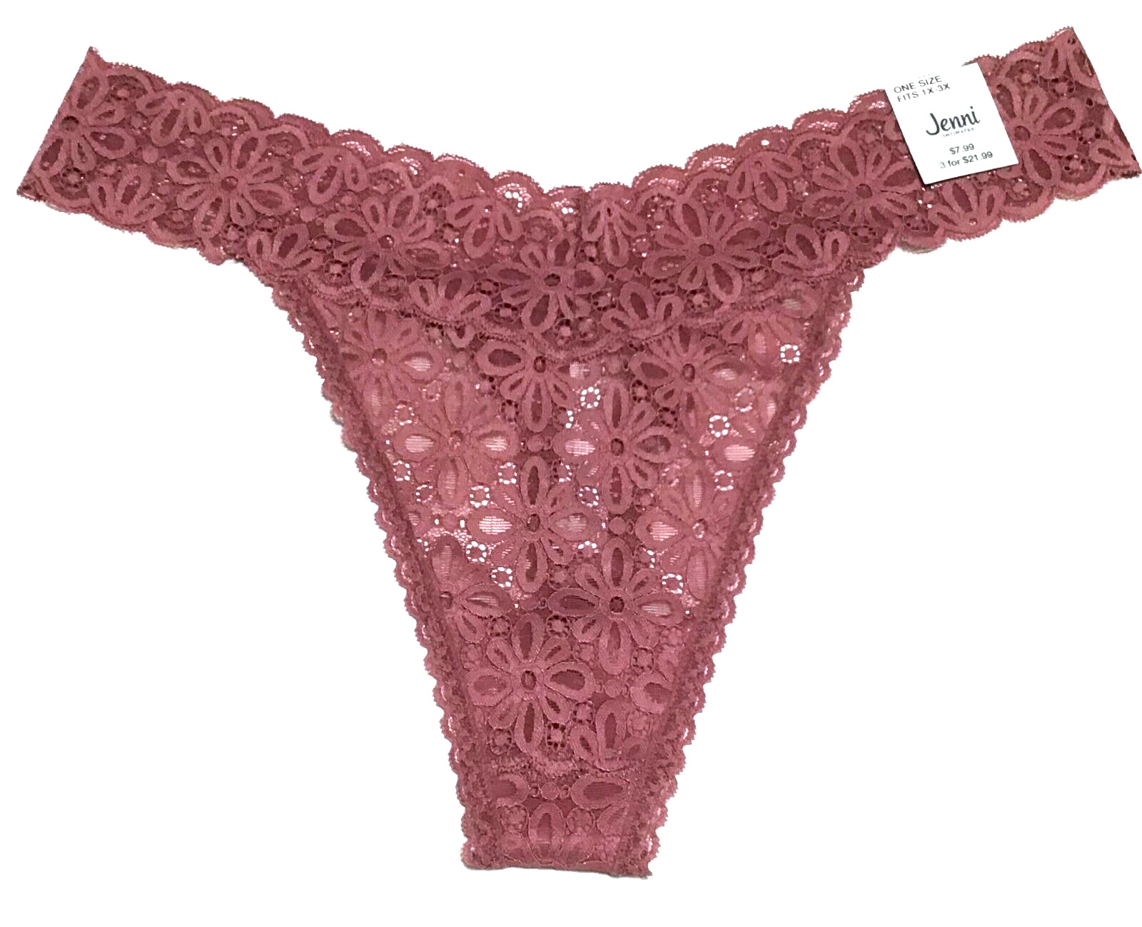 One size 1X-3X, NWT Jenni all lace brown thong panty (XX272)