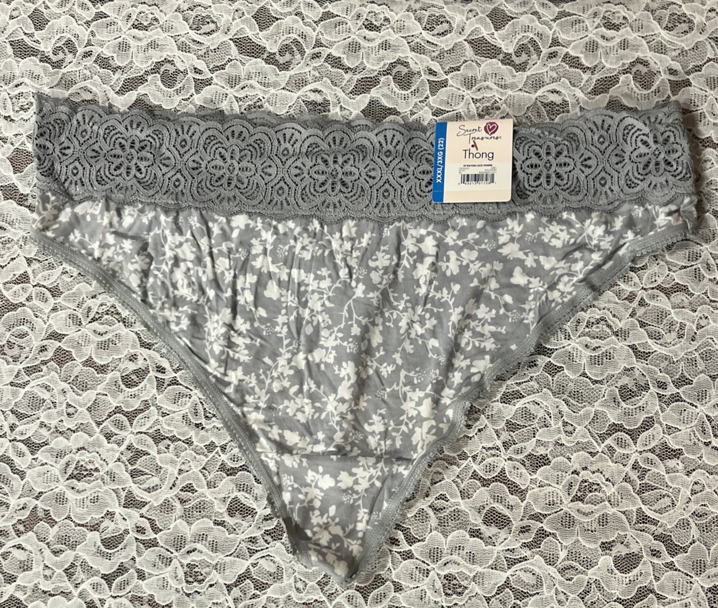 Secret Treasures Gray Thong Panties Rayon And Lace Size 3XL