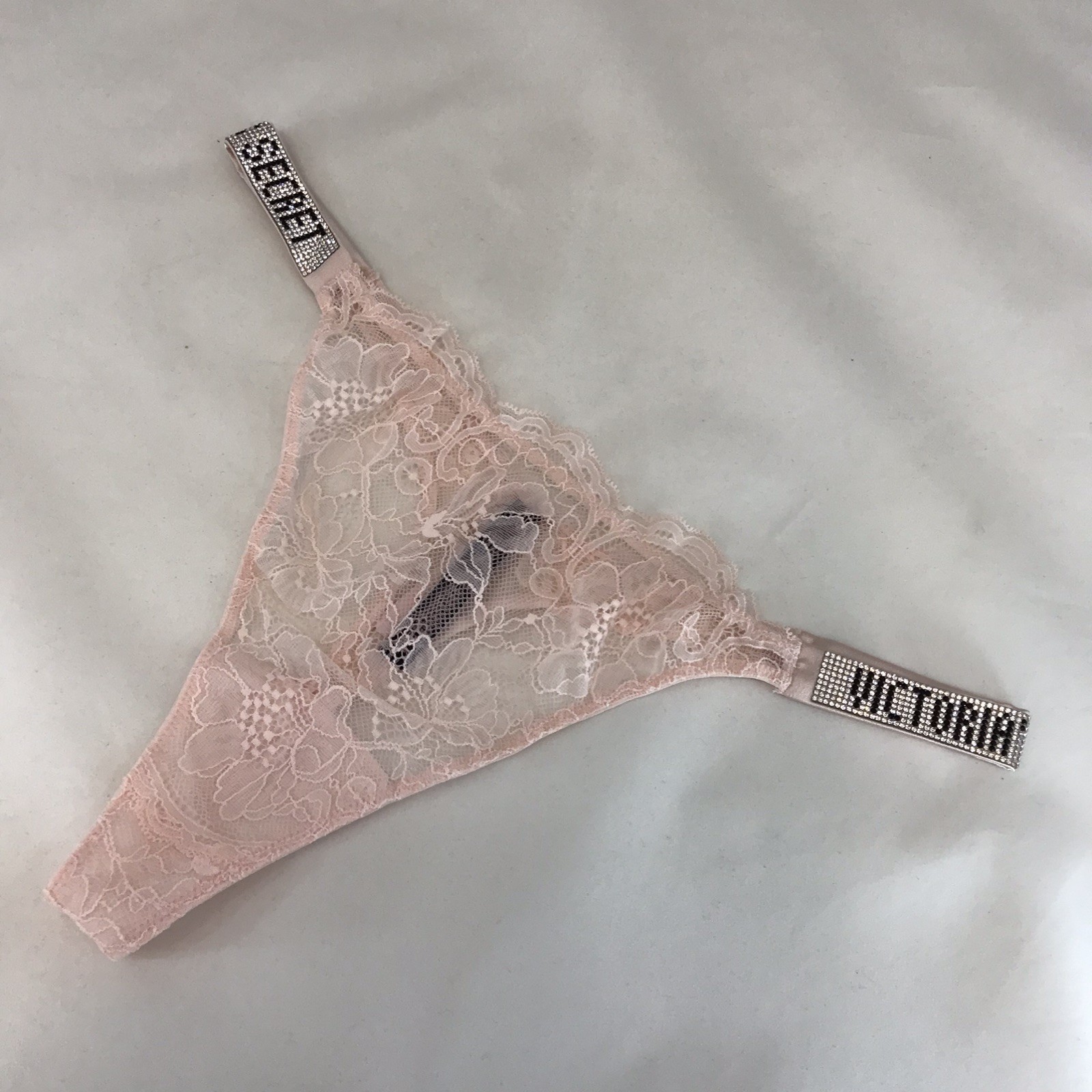 Victoria’s Secret Very Sexy Pale Pink Lace Shine Thong Panties Size XL BNWT