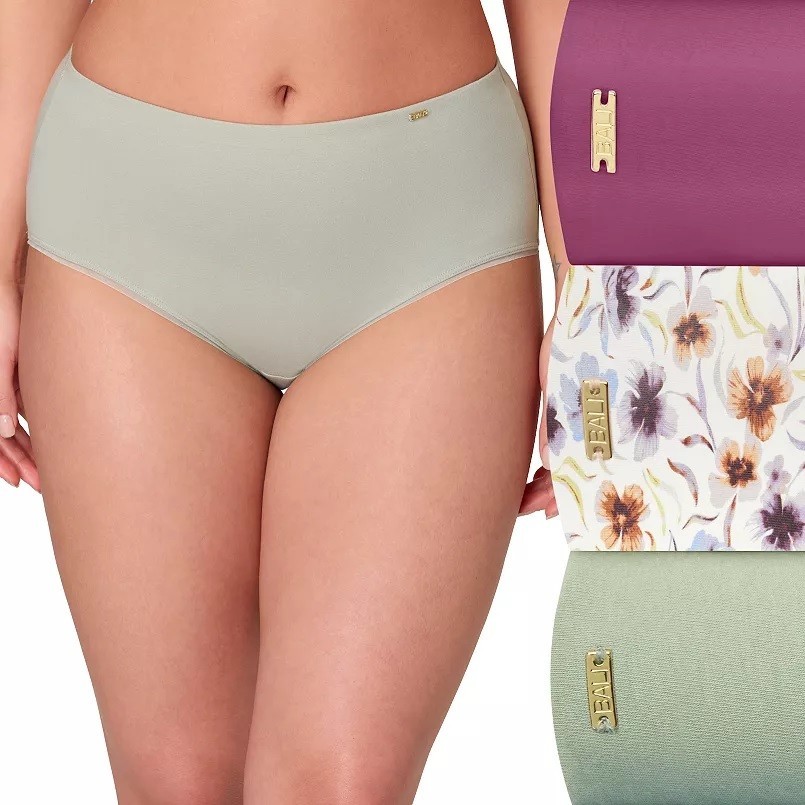 New 3 Pack Bali Cool Comfort Cotton Brief Panties Solid & Floral Size 2XL 9 NWT
