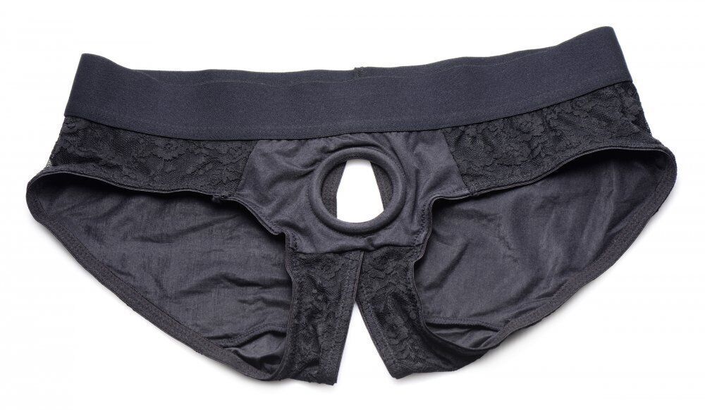 Strap U Lace Envy Black Crotchless Brief Panty Harness S-XL with O-Ring