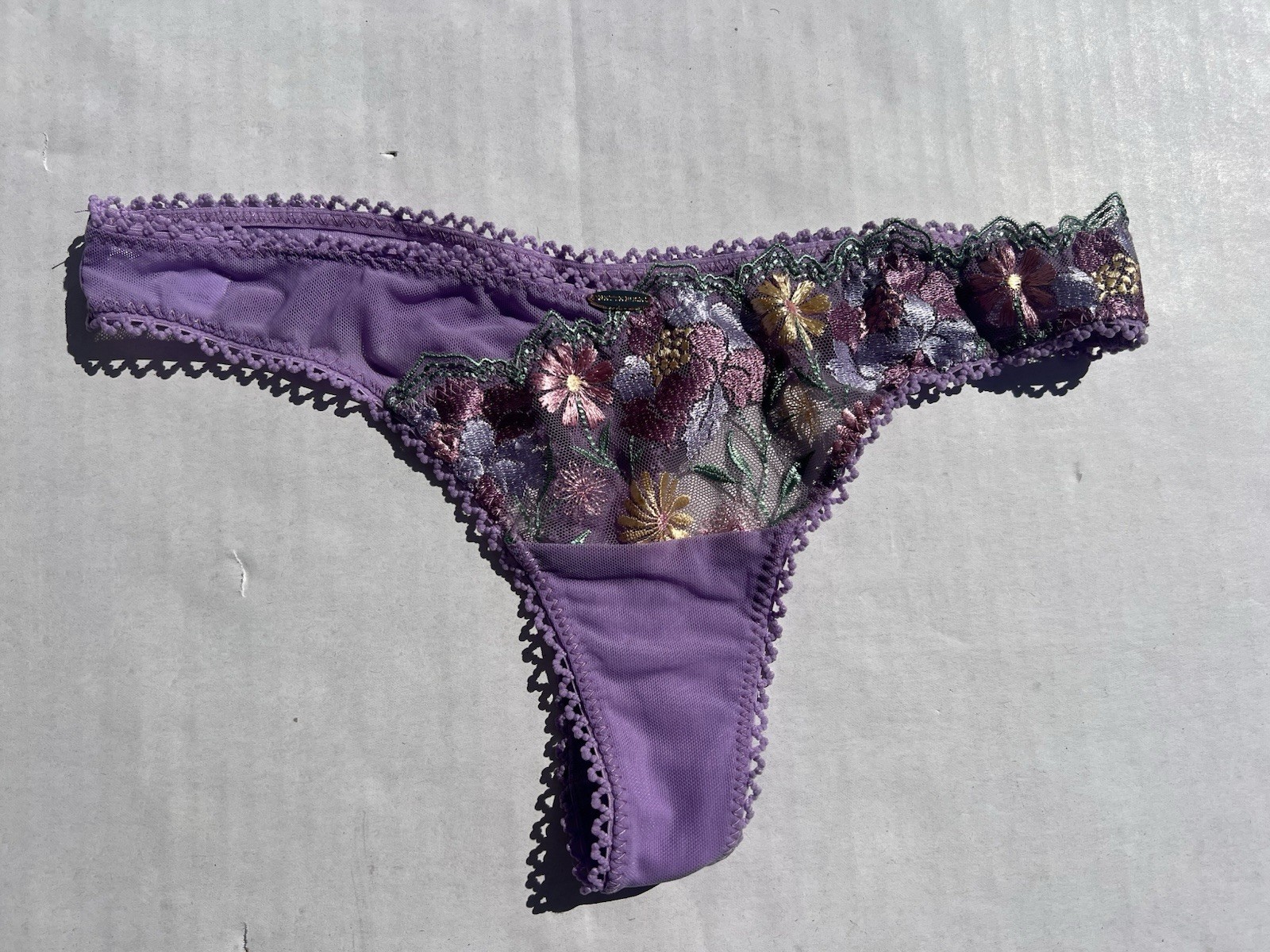 Nette Rose Purple Floral Thong Mesh Lace Small NWOT