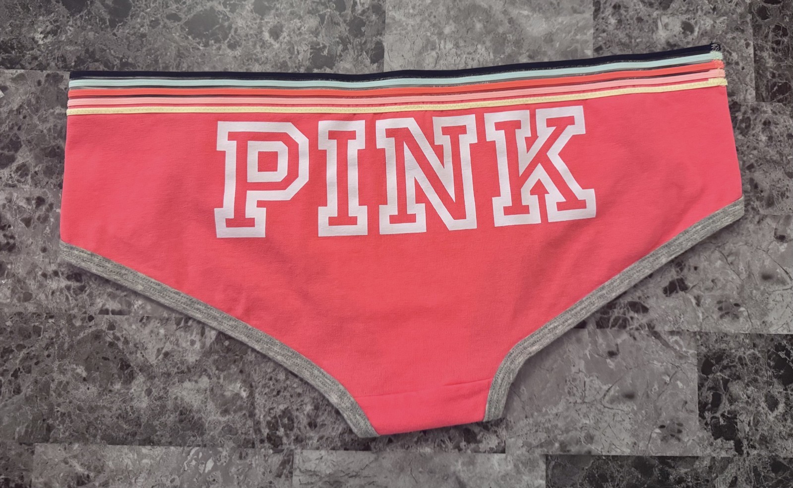 NWT VICTORIA’S SECRET PINK LARGE ORANGE YELLOW BLUE STRIPE RARE HIPSTER PANTIES