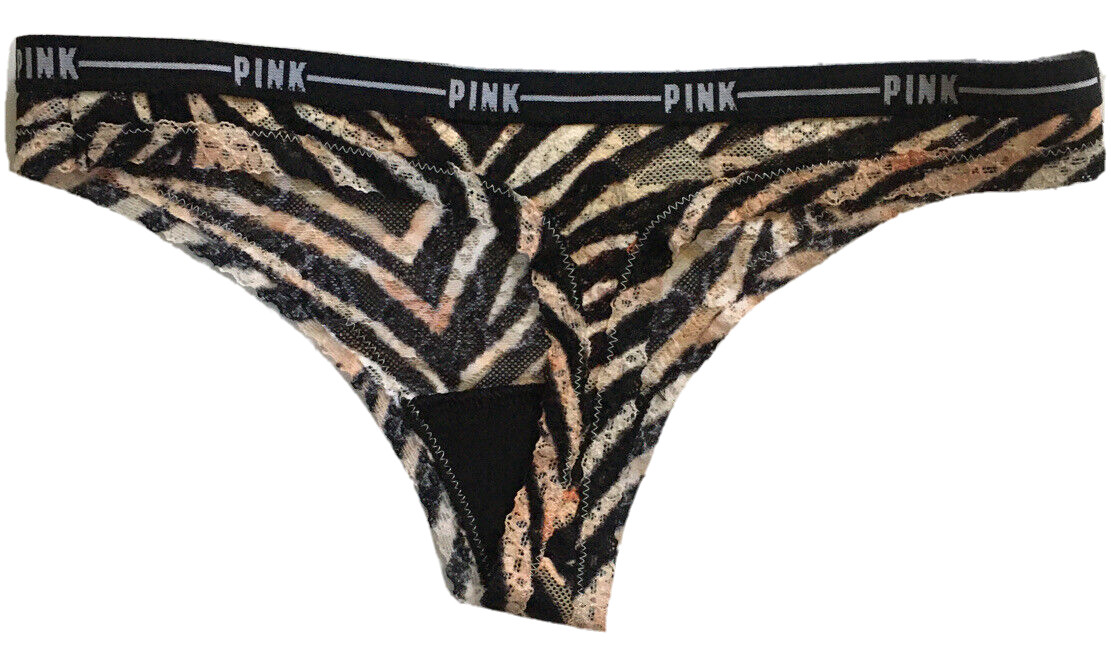 Victorias Secret Tiger Animal Print Thong Panties Size XS Sheer Floral Lace NWT