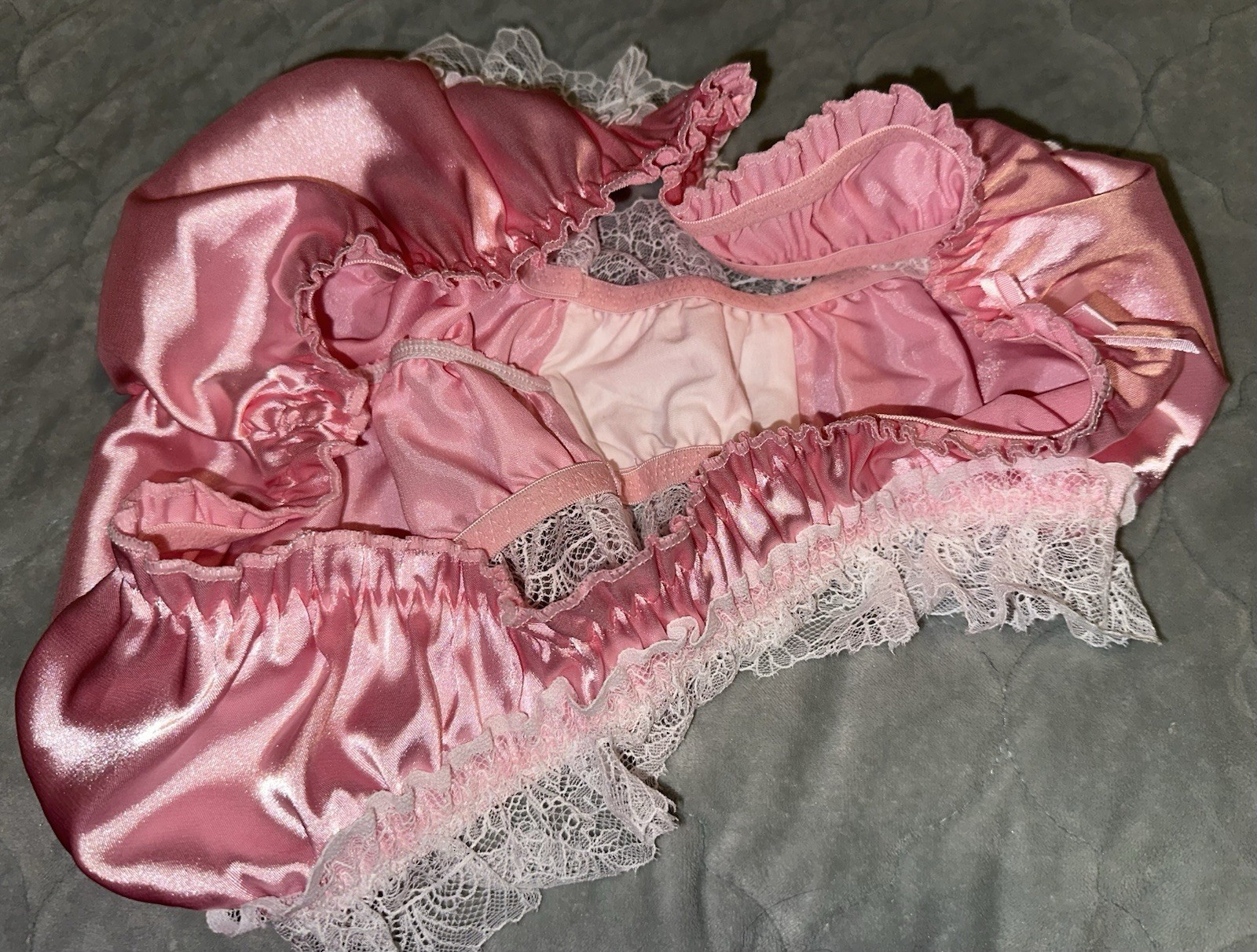 Glossy Satin Ruffled Lace Leg Ruched Bum Bikini Brief Panties Knickers XL NEW