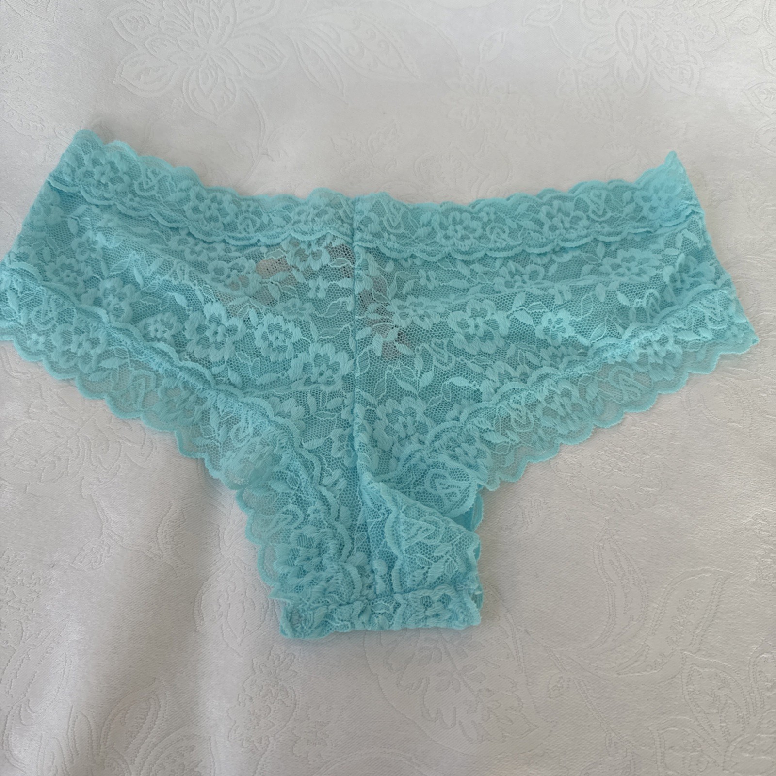 VICTORIA’S SECRET TURQUOISE BLUE S LACE CHEEKY BIKINI PANTIES COTTON NWT