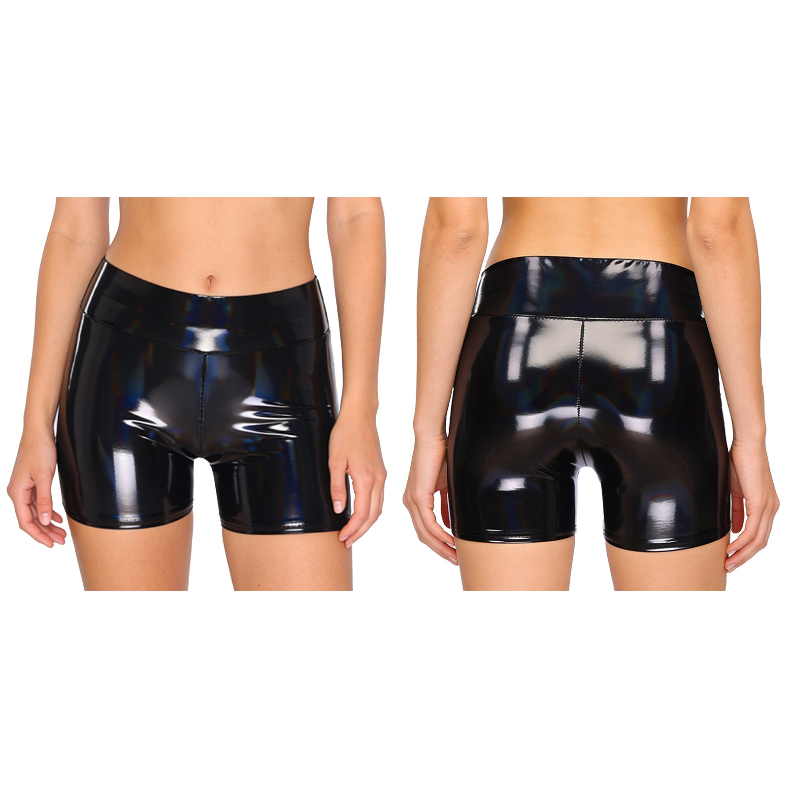 US Womens Glossy Wet Look Pu Hot Pants Skinny Cheeky Booty Bottoms Rave Dance