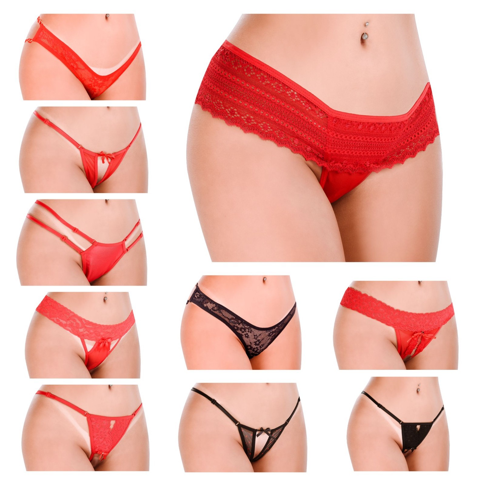 HOT FLOWERS Women’s Lace Thong Panties 10 Pack Assorted G-String Underwear Red