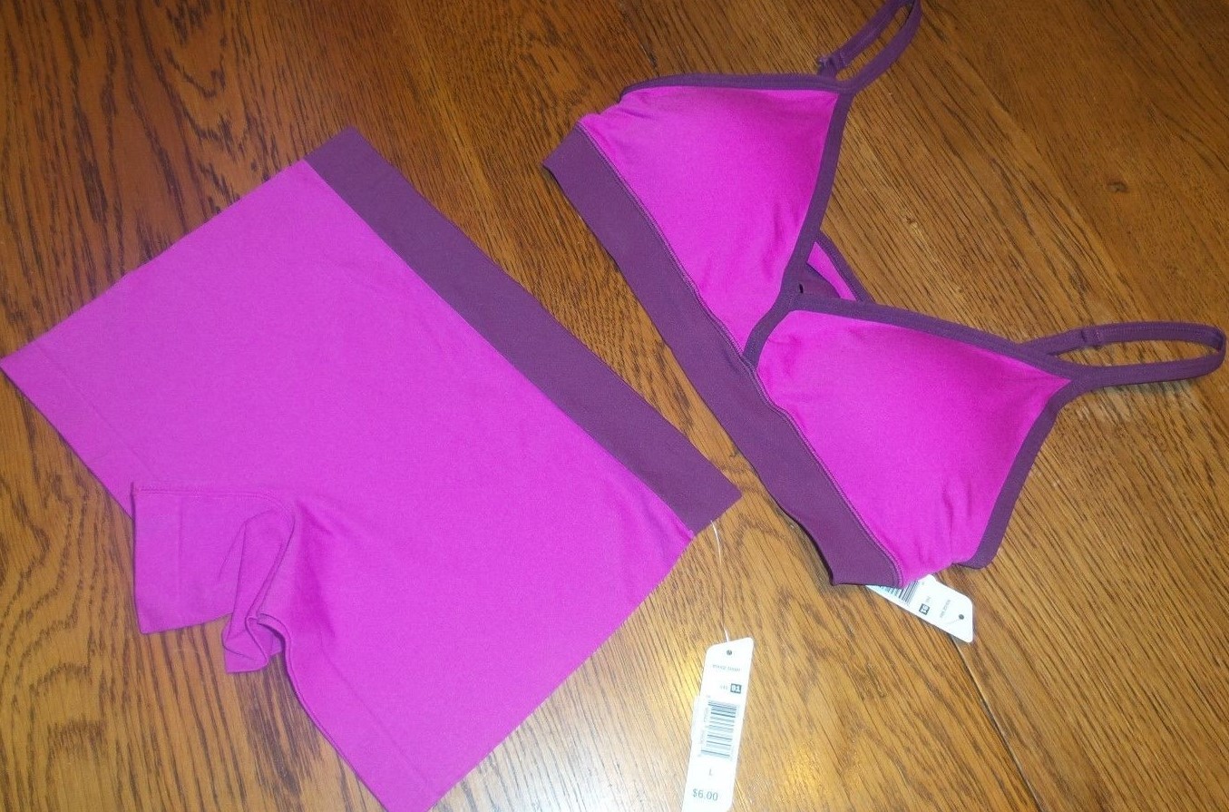 Size L NWT Simple Pleasures Fuschia Burgundy Boyshort PANTIES + BRA