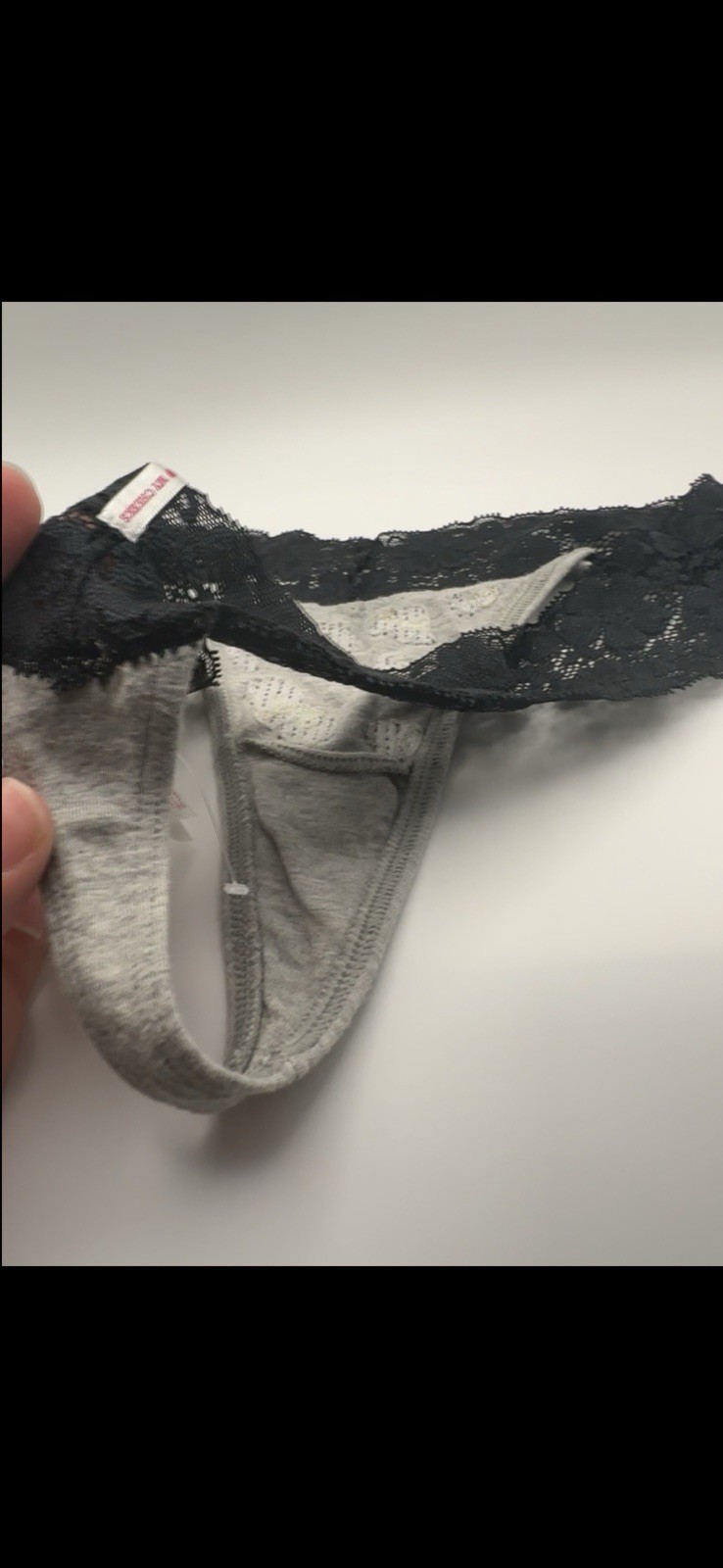 PINK Women’s Lace Waist Thong Panties Gray/Black Leopard Print Size M