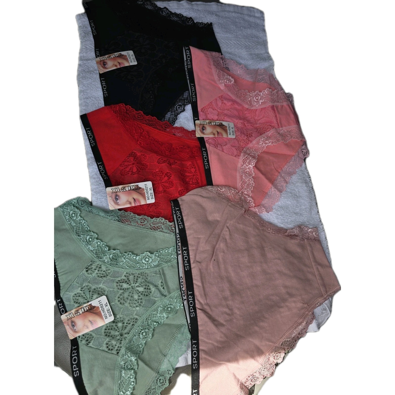 Sport Women’s High-Waisted Panties XL & XXL Multicolor Lace Stretch 5 Pack