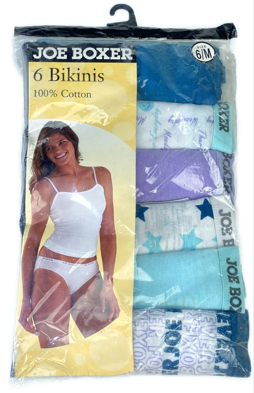 6/M Joe Boxer Cotton Bikini Label Free Underwear Panties 6 Pack Women Vtg Sears