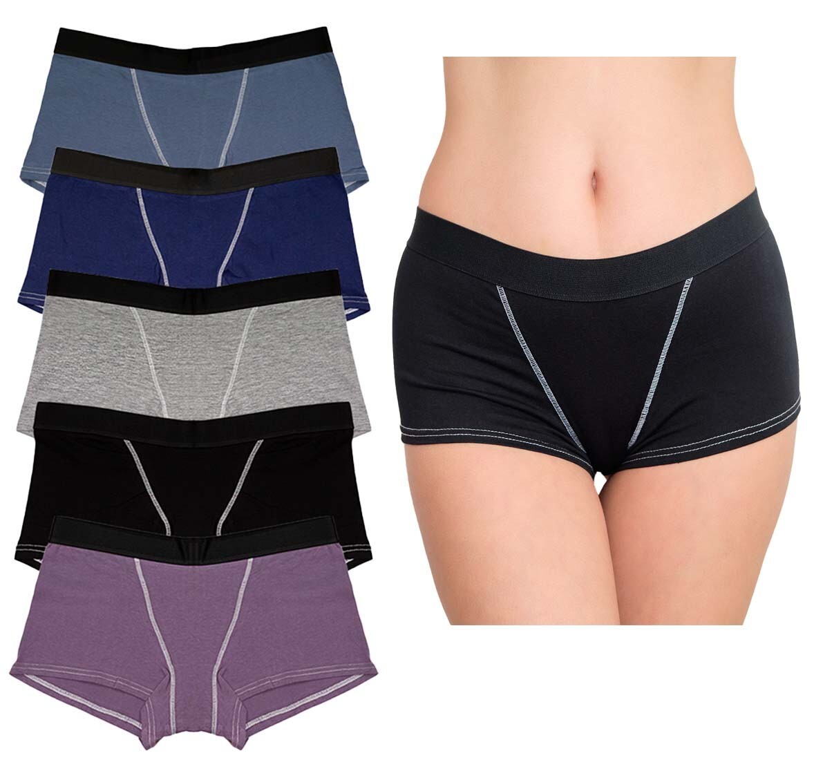 Comfy Women Cotton Boxers Boyshort Lot Panties Solid Underwear Pack 5 Size XS