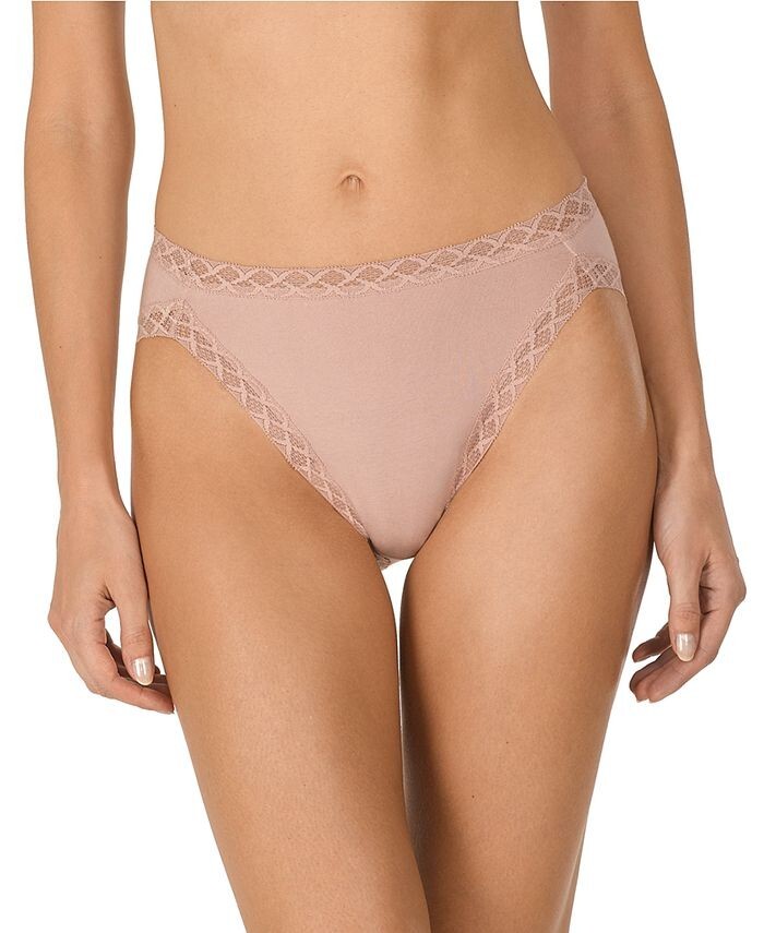 *147 Natori Womens Bliss Lace-Trim Cotton French-Cut Brief Underwear X-Small