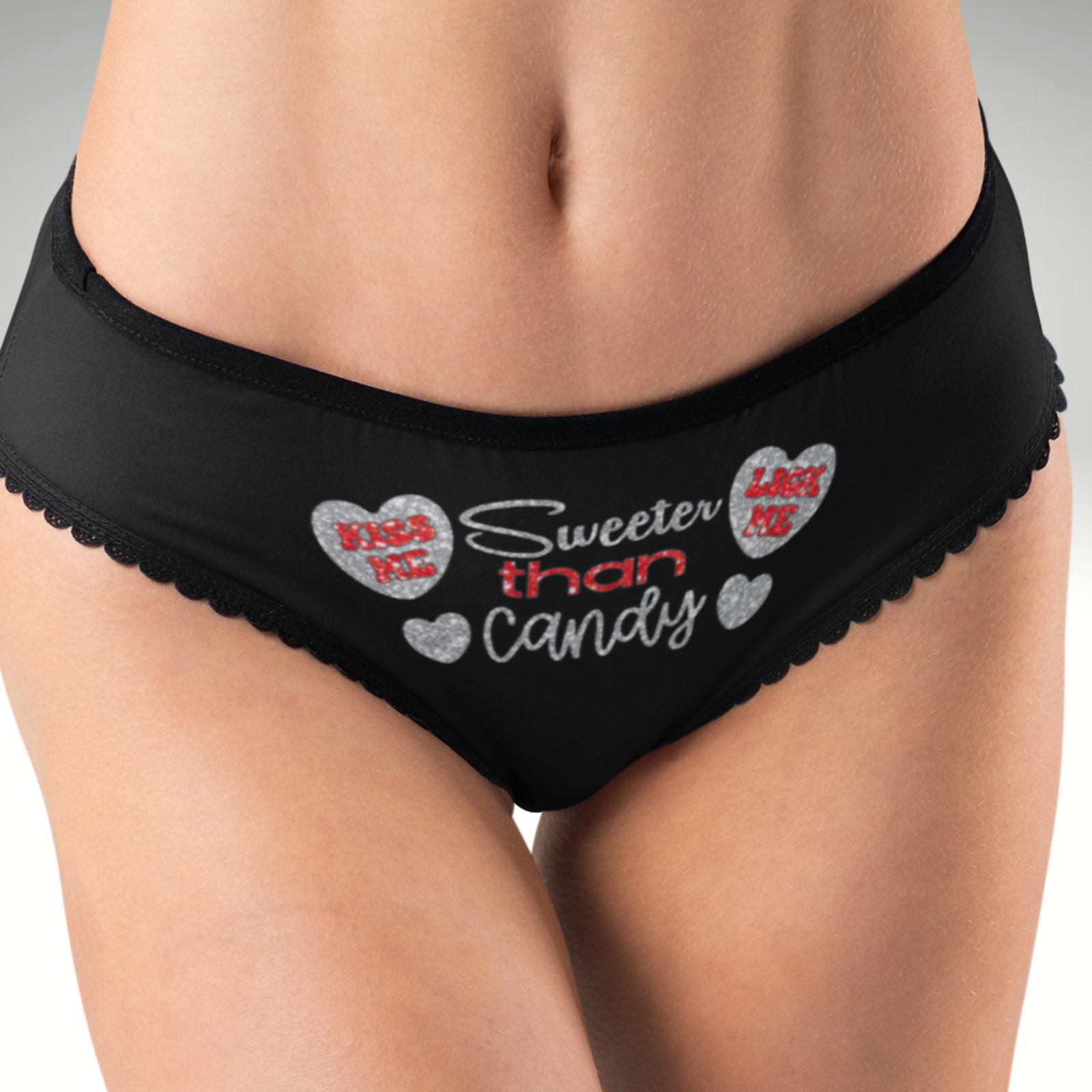 Sweeter Than Candy Hipster Panties Kiss Me Lick Me Hearts Valentine