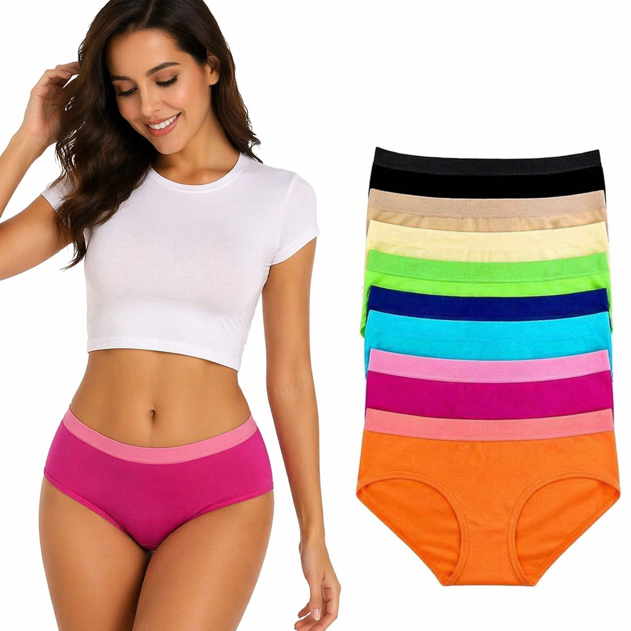 6 Pack One Size Women’s Seamless Plain Solid Colorful Bikini Panties Underwear