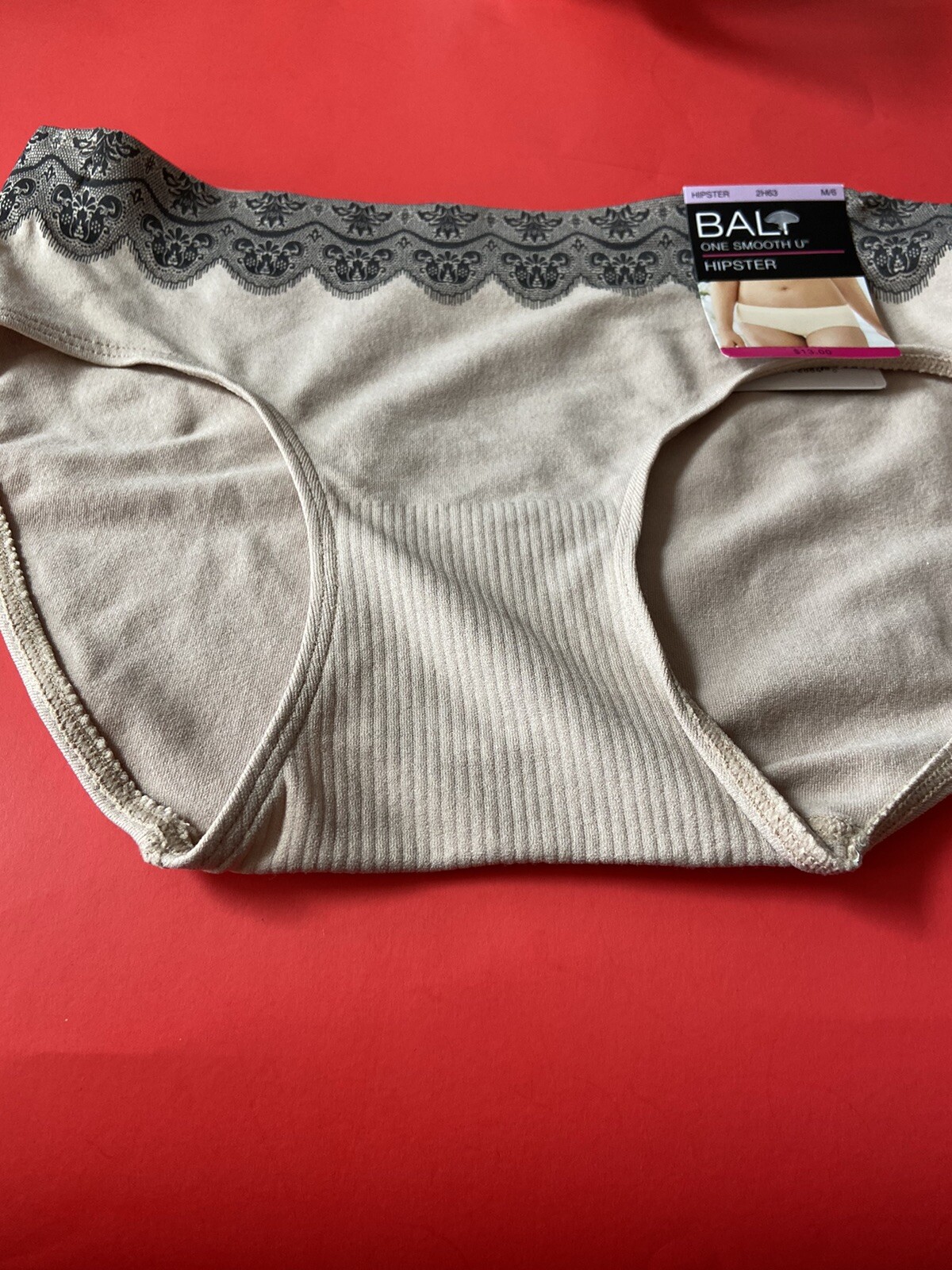 NEW! Bali Nude Hipster Panties W Black Trim/ Medium/6