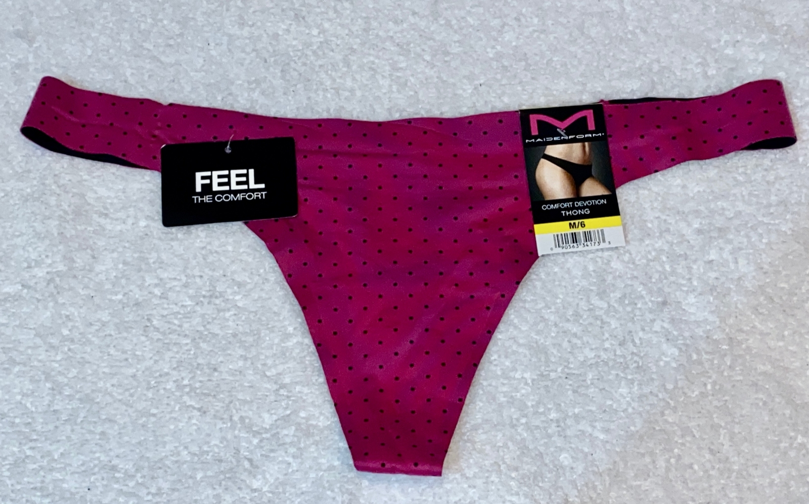 MAIDENFORM Comfort Devotion Tailored Fuchsia Black Dots Thong Panty Womens M 6