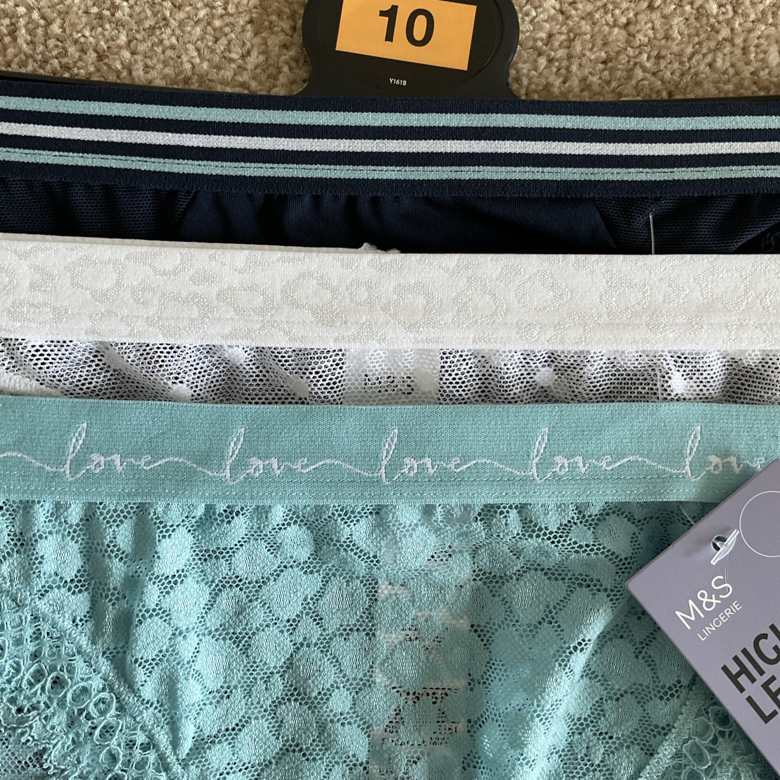 RRP £14 M&S 3 Pack Size 10 Ladies Love High Leg Knickers Turquoise Lace Mesh