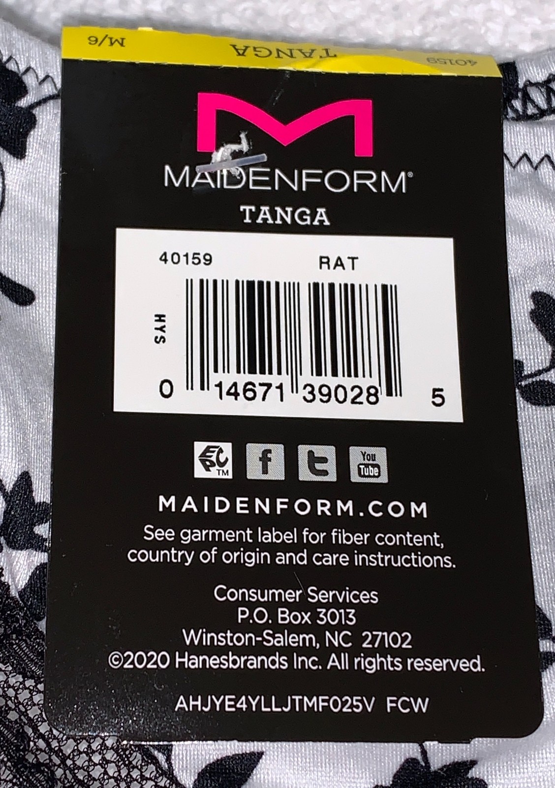 MAIDENFORM Comfort Devotion White Black Floral Tanga Panty Womens S 5 M 6 XL 8