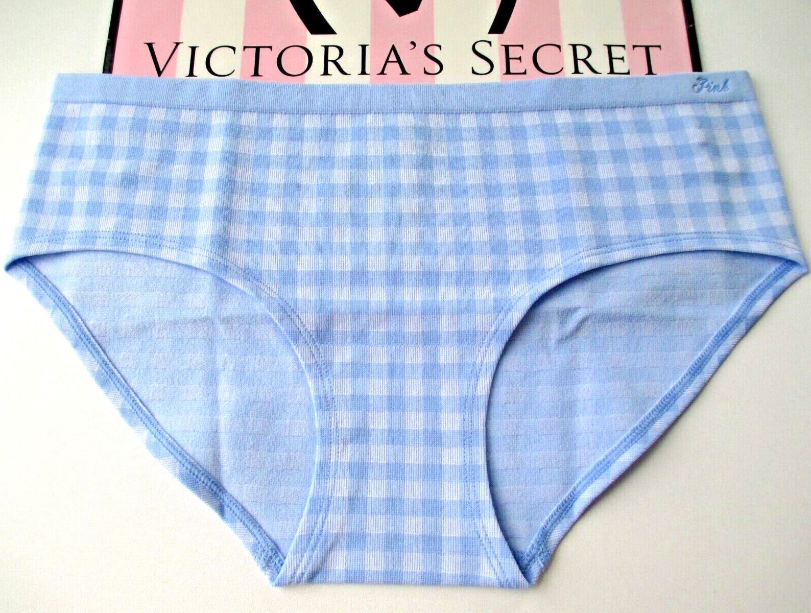 VICTORIA’S SECRET PINK Seamless Hiphugger Hipster Panty VS Blue Gingham Plaid