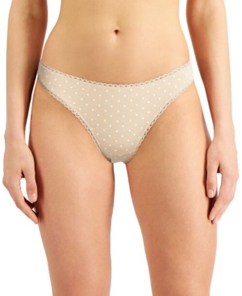 Charter Club Everyday Cotton Lace-Trim Thong Almond Latte PICK SIZE
