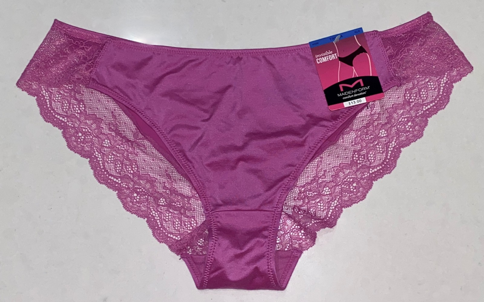 MAIDENFORM Comfort Devotion Fuchsia Feather Lace Trim Tanga Panty Womens Sz XL 8